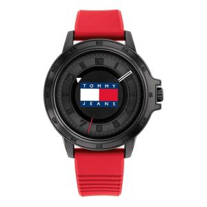 Tommy Hilfiger Men’s Quartz Red Silicone Strap Black Dial 44mm Watch 1792033