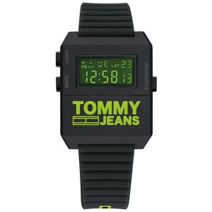 Tommy Hilfiger Men’s Digital Black Silicone Strap Neon Green Dial 35mm Watch 1791675