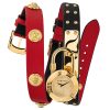 Versace Women’s Quartz Swiss Made Black & Red Leather Strap Gold Dial 22mm Lock Icon Watch VEDW00119