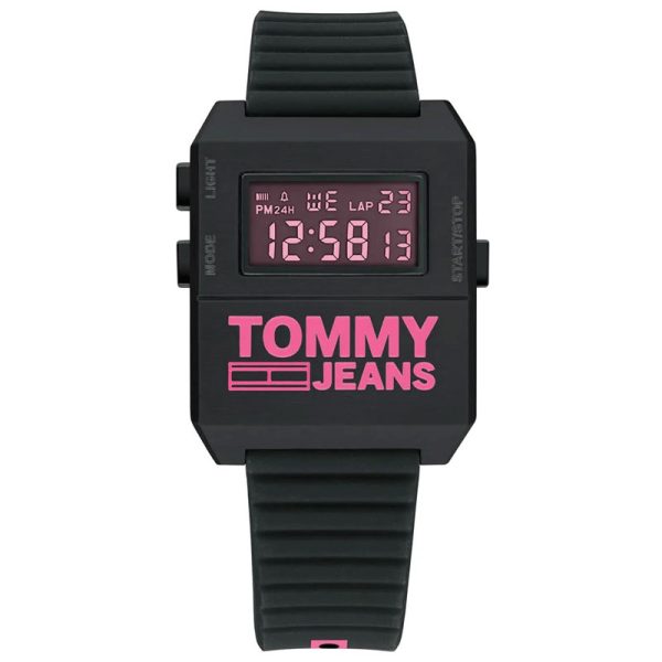 Tommy Hilfiger Unisex’s Digital Black Silicone Strap Pink Dial 35mm Watch 1791676