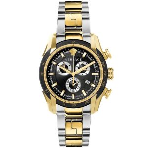 Versace Men’s Quartz Swiss Made Two-Tone Stainless Steel Black Dial 44mm Watch VE2I00421