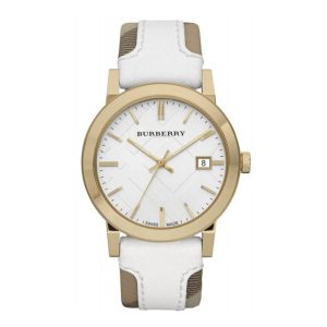 Burberry Women’s Swiss Made Quartz Multi Color Leather Strap White Dial 34mm Watch BU9110