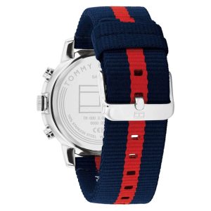 Tommy Hilfiger Men’s Quartz Navy Blue & Red Nylon Strap Navy Blue Dial 46mm Watch 1792124