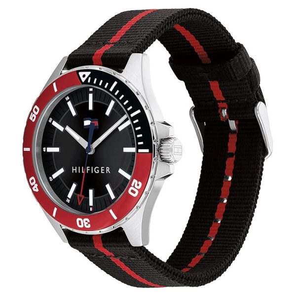 Tommy Hilfiger Men’s Quartz Black & Red Nylon Strap Black Dial 43mm Watch 1792010