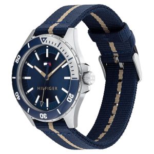 Tommy Hilfiger Men’s Quartz Blue & Cream Nylon Strap Blue Dial 43mm Watch 1792011