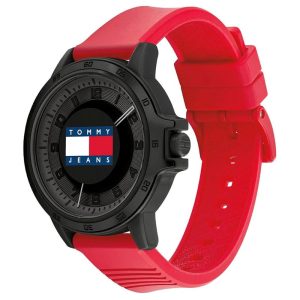 Tommy Hilfiger Men’s Quartz Red Silicone Strap Black Dial 44mm Watch 1792033