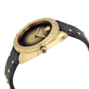 Versace Women’s Quartz Swiss Made Black Leather Strap Champagne Dial 38mm Watch VEBM00318