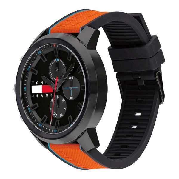 Tommy Hilfiger Men’s Quartz Orange Silicone Strap Black Dial 50mm Watch 1710583