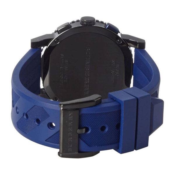 Burberry Men’s Swiss Made Quartz Blue Silicone Strap Black Dial 42mm Watch BU9807