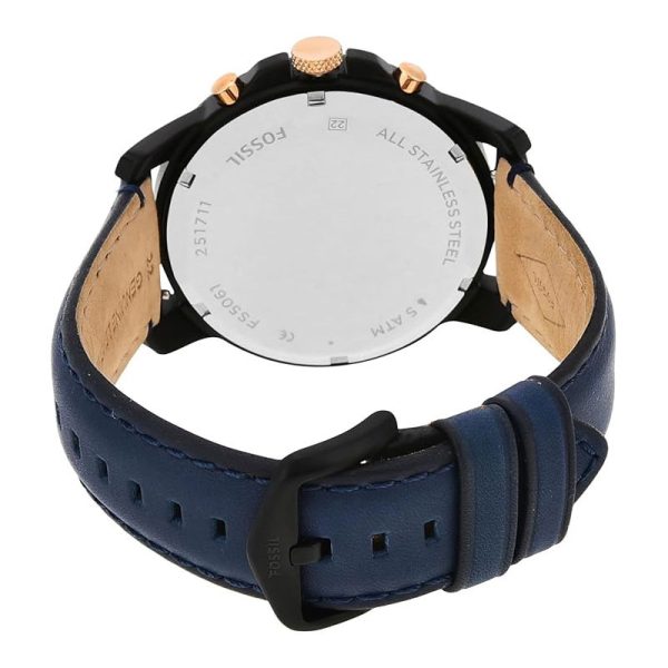 Fossil Men’s Quartz Blue Leather Strap Black & Blue Dial 44mm Watch FS5061 (Without Tag)