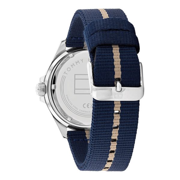 Tommy Hilfiger Men’s Quartz Blue & Cream Nylon Strap Blue Dial 43mm Watch 1792011