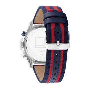 Tommy Hilfiger Men’s Quartz Blue & Red Nylon Strap White Dial 44mm Watch 1792035