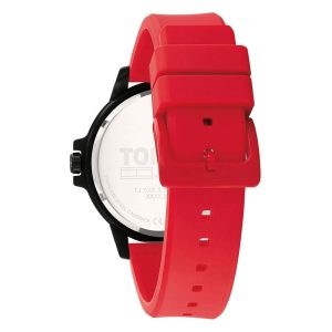 Tommy Hilfiger Men’s Quartz Red Silicone Strap Black Dial 44mm Watch 1792033