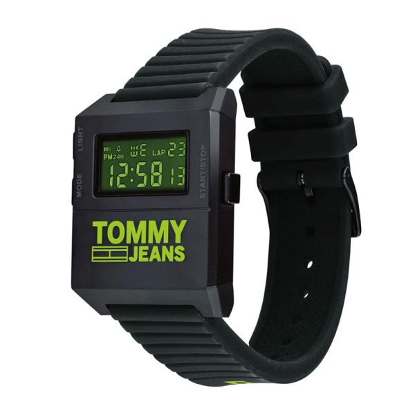 Tommy Hilfiger Men’s Digital Black Silicone Strap Neon Green Dial 35mm Watch 1791675