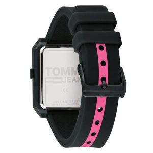 Tommy Hilfiger Unisex’s Digital Black Silicone Strap Pink Dial 35mm Watch 1791676