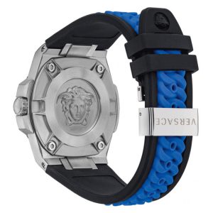 Versace Men’s Quartz Swiss Made Black & Blue Silicone Strap Blue Dial 45mm Watch VEDY00119