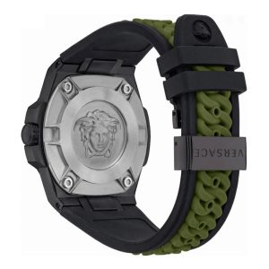 Versace Men’s Quartz Swiss Made Black & Olive Green Silicone Strap White Dial 45mm Watch VEDY00419