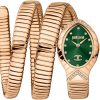 Just Cavalli Women’s Quartz Rose Gold Snake Stainless Steel Bottle Green Dial 22mm Watch JC1L248M0045