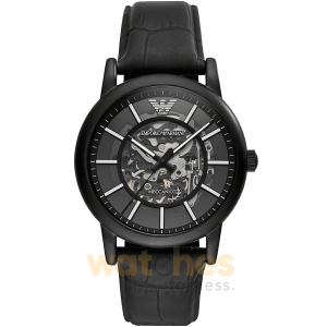 Emporio Armani Men’s Automatic Black Leather Strap Black Dial 43mm Watch AR60008