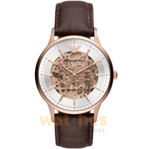 Emporio Armani Men’s Automatic Brown Leather Strap Silver Dial 43mm Watch AR60039