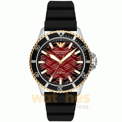 Emporio Armani Men’s Automatic Black Silicone Strap Red Dial 43mm Watch AR60070