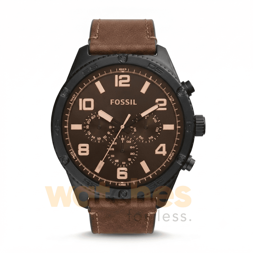 Fossil Men’s Quartz Brown Leather Strap Black Dial 50mm Watch BQ2802