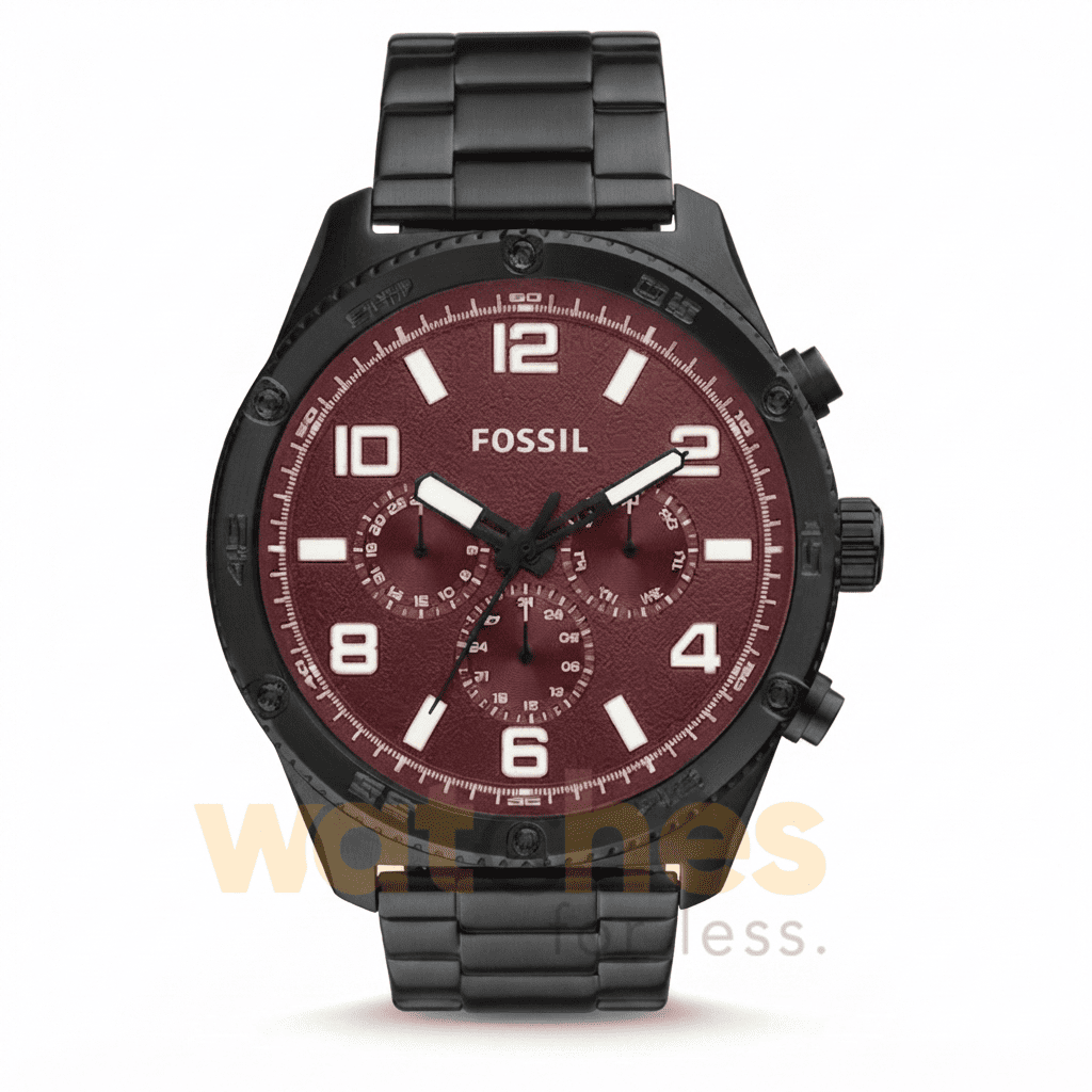 Fossil Men’s Quartz Black Stainless Steel Burgundy Dial 50mm Watch BQ2803