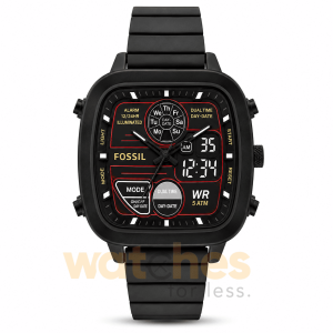 Fossil Men’s Analog & Digital Black Stainless Steel Positive Display Dial 42mm Watch FS5891