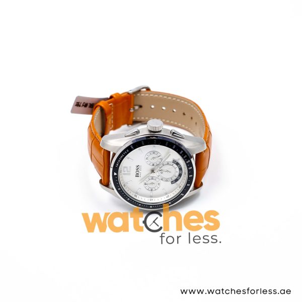 Hugo Boss Men’s Quartz Orange Leather Strap White Dial 46mm Watch 1512407/1