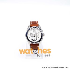 Hugo Boss Men’s Quartz Dark Brown Leather Strap White Dial 46mm Watch 1512407/2