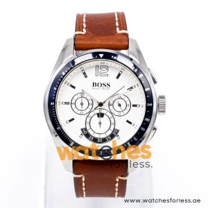 Hugo Boss Men’s Quartz Dark Brown Leather Strap White Dial 46mm Watch 1512407/2