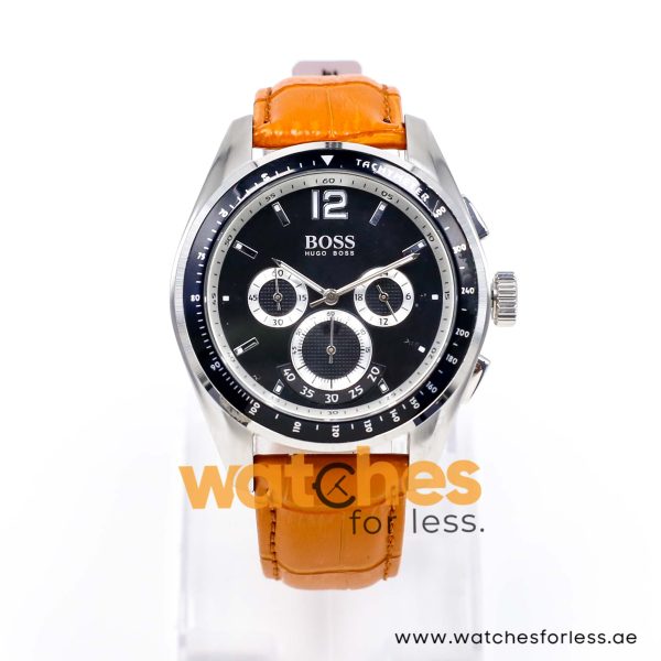 Hugo Boss Men’s Quartz Orange Leather Strap Black Dial 46mm Watch 1512406/1