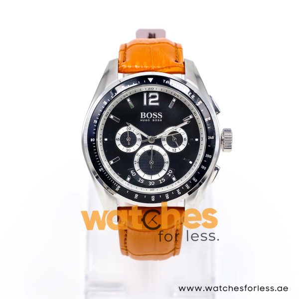 Hugo Boss Men’s Quartz Orange Leather Strap Black Dial 46mm Watch 1512406/1