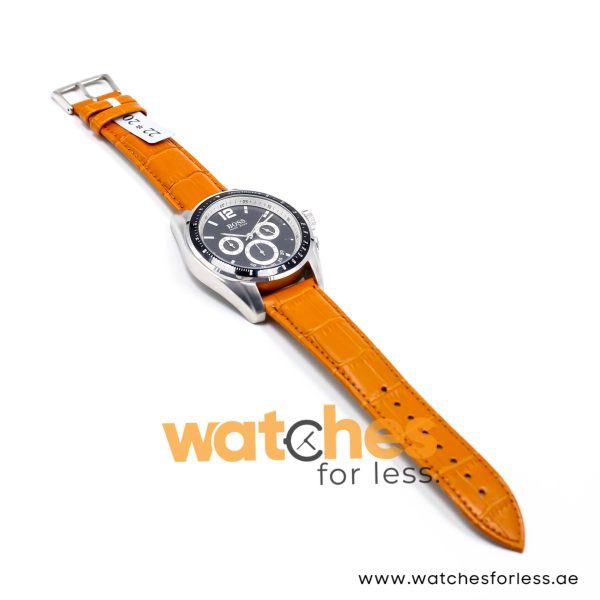 Hugo Boss Men’s Quartz Orange Leather Strap Black Dial 46mm Watch 1512406/1