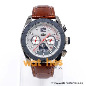 Lacoste Men’s Quartz Dark Brown Leather Strap Grey Dial 46mm Watch 2010667/2