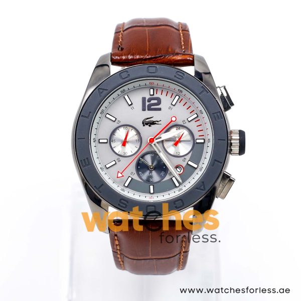 Lacoste Men’s Quartz Dark Brown Leather Strap Grey Dial 46mm Watch 2010667/2