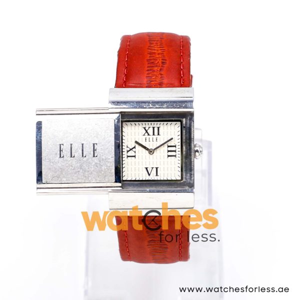 Elle Women’s Quartz Maroon Leather Strap Cream Dial 27mm Slider Case Watch EL20044SO1N