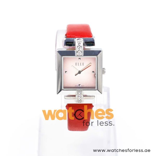 Elle Women’s Quartz Red Leather Strap Pink Dial 25mm Watch EL20028S03C/1