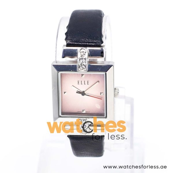 Elle Women’s Quartz Black Leather Strap Pink Dial 25mm Watch EL20028S02C