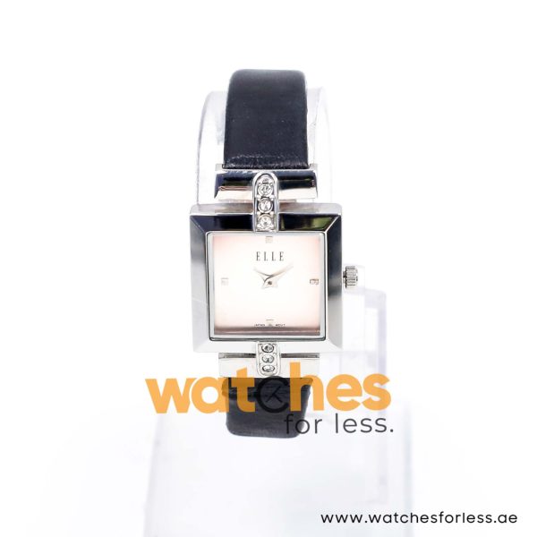 Elle Women’s Quartz Black Leather Strap Silver Sunray Dial 25mm Watch EL20028S02C/1