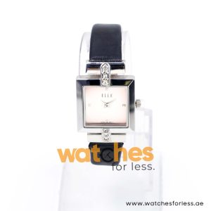 Elle Women’s Quartz Black Leather Strap Silver Sunray Dial 25mm Watch EL20028S02C/1