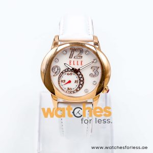 Elle Women’s Quartz White Leather Strap Mother Of Pearl Dial 40mm Watch EL20049S046N