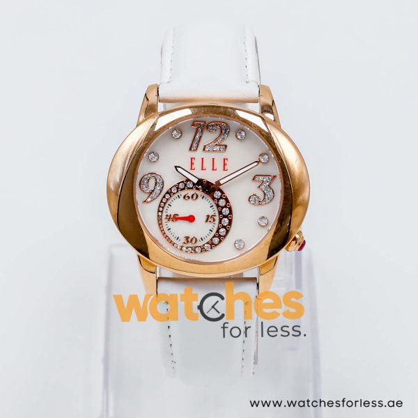 Elle Women’s Quartz White Leather Strap Mother Of Pearl Dial 40mm Watch EL20049S046N