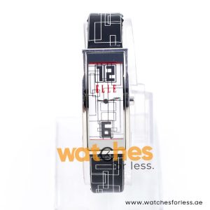 Elle Women’s Quartz Black Leather Strap White Line Multi Color Dial 19mm Watch EL20116SO2C