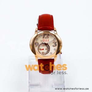 Elle Women’s Quartz Red Leather Strap Mother Of Pearl Dial 40mm Watch EL20049SO3N