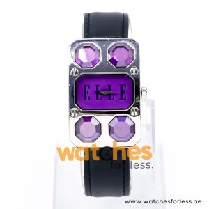 Elle Women’s Quartz Black Leather Strap Purple Dial 28mm Watch EL20072S02C