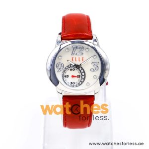 Elle Women’s Quartz Red Leather Strap Mother Of Pearl Dial 40mm Watch EL20049S01N