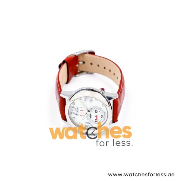 Elle Women’s Quartz Red Leather Strap Mother Of Pearl Dial 40mm Watch EL20049S01N