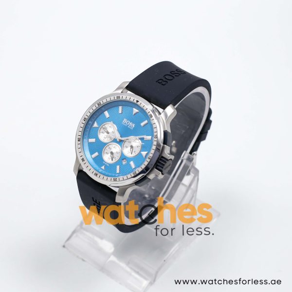 Hugo Boss Men’s Quartz Black Silicone Strap Sky Blue Dial 43mm Watch 1512111/1