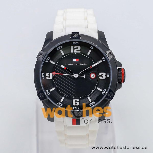 Tommy Hilfiger Men’s Quartz White Silicone Strap Black Dial 45mm Watch 1790785/1